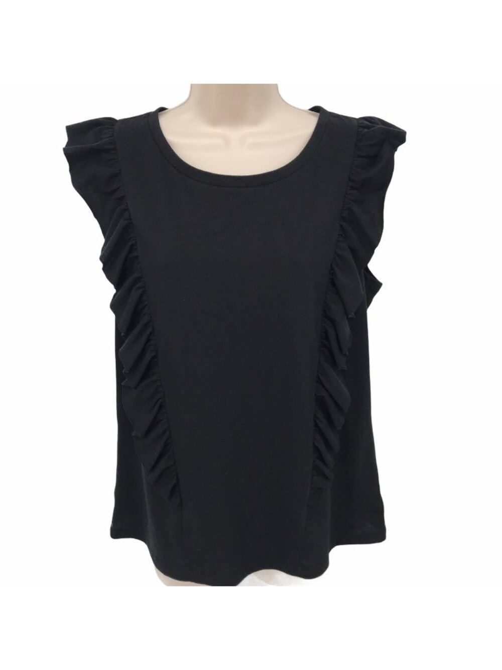 G By Giuliana Womens Black Ruffle Sleeveless Top M Cotton Blend